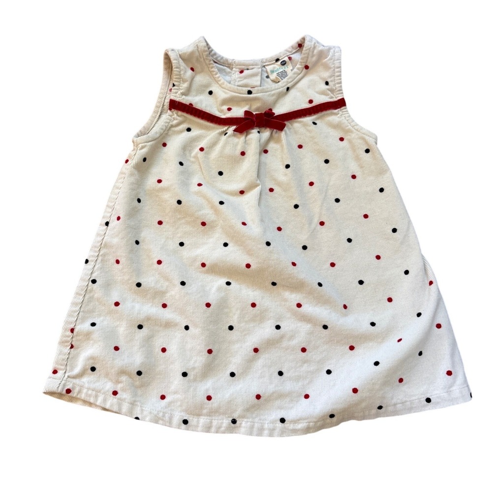 Healthtex Corduroy Dress Infants White Good Polka Dot Velvet Bow SIZE 18M
